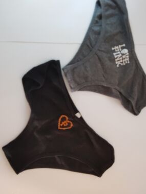 PINK Victoria's Secret Black Bikini Panty with Gray Logo Pair